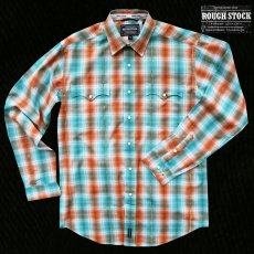 画像1: パンハンドルスリム ラフストック ウエスタンシャツ（ターコイズ・オレンジ/長袖）大きいサイズ M,L.XL,XXL/Rough Stock Long Sleeve Western Shirt by Panhandle Slim(Turquoise/Orange) (1)