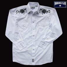 画像1: パンハンドルスリム 刺繍 ウエスタンシャツ（ホワイト ブラック/長袖）大きいサイズ L（身幅約64cm）/Panhandle Slim Long Sleeve Western Shirt (1)