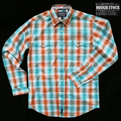 画像1: パンハンドルスリム ラフストック ウエスタンシャツ（ターコイズ・オレンジ/長袖）大きいサイズ M,L.XL,XXL/Rough Stock Long Sleeve Western Shirt by Panhandle Slim(Turquoise/Orange)