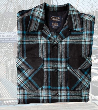 画像1: ペンドルトン ウールシャツ ボードシャツ（ブラック・ターコイズプラッド）XS/Pendleton Board Shirt(Black Turquoise Plaid)