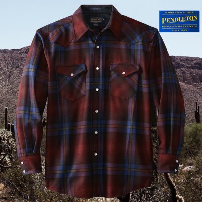 画像1: ペンドルトン フィッテッド ウエスタンシャツ（マルーン・ブルー・グリーンオンブレ）XS/Pendleton Western Shirt