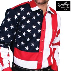 画像1: スカリー 星条旗 アメリカ国旗 刺繍 シャツ（メンズ 長袖）/Scully Long Sleeve Star&Flag Shirt (1)