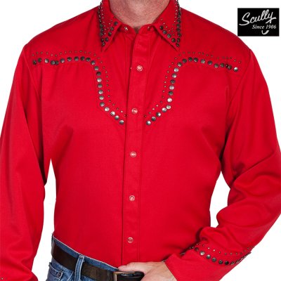 画像1: スカリー スタースタッズ ウエスタンシャツ（長袖/レッド）/Scully Long Sleeve Western Shirt(Men's)