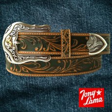 画像1: トニーラマ ウエスタン レザー ベルト（ブロンコライダー タン）/Tony Lama Western Leather Belt・1-1/2" WESTERLY RIDE BELT(Tan) (1)
