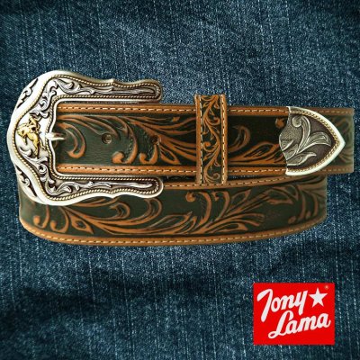画像1: トニーラマ ウエスタン レザー ベルト（ブロンコライダー タン）/Tony Lama Western Leather Belt・1-1/2" WESTERLY RIDE BELT(Tan)