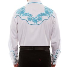 画像4: スカリー ターコイズ ローズ刺繍 ウエスタンシャツ（長袖/ホワイト）大きいサイズ L（身幅約64cm）/Scully Long Sleeve Embroidered Western Shirt(Men's) (4)