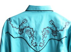 画像2: スカリー ウエスタン 刺繍 シャツ（長袖/ターコイズ）大きいサイズ L（身幅約63cm）XL（身幅約66cm）/Scully Long Sleeve Embroidered Western Shirt(Turquoise) (2)
