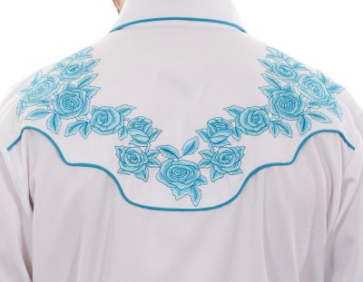 画像3: スカリー ターコイズ ローズ刺繍 ウエスタンシャツ（長袖/ホワイト）大きいサイズ L（身幅約64cm）/Scully Long Sleeve Embroidered Western Shirt(Men's)