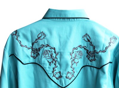 画像2: スカリー ウエスタン 刺繍 シャツ（長袖/ターコイズ）大きいサイズ L（身幅約63cm）XL（身幅約66cm）/Scully Long Sleeve Embroidered Western Shirt(Turquoise)