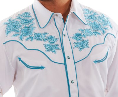 画像2: スカリー ターコイズ ローズ刺繍 ウエスタンシャツ（長袖/ホワイト）大きいサイズ L（身幅約64cm）/Scully Long Sleeve Embroidered Western Shirt(Men's)