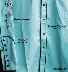 画像3: スカリー ウエスタン 刺繍 シャツ（長袖/ターコイズ）大きいサイズ L（身幅約63cm）XL（身幅約66cm）/Scully Long Sleeve Embroidered Western Shirt(Turquoise) (3)