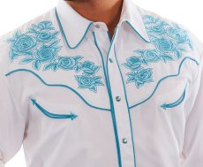 画像2: スカリー ターコイズ ローズ刺繍 ウエスタンシャツ（長袖/ホワイト）大きいサイズ L（身幅約64cm）/Scully Long Sleeve Embroidered Western Shirt(Men's) (2)