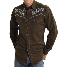 画像1: ローパー 刺繍 ウエスタン シャツ（長袖/ブラウン・ライトブルー）大きいサイズ L（身幅約60cm)/Roper Long Sleeve Embroidered Western Shirt(Brown/Light Blue) (1)