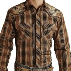 画像1: ローパー 刺繍&メタリック ウエスタンシャツ（長袖/ブラウン・ターコイズ）大きいサイズ XL（身幅約64cm）/Roper Long Sleeve Embroidered Western Shirt(Brown) (1)