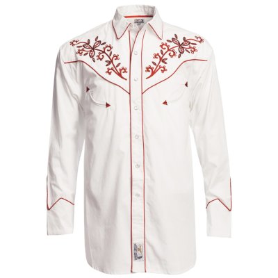 画像1: パンハンドルスリム ウエスタン 刺繍 シャツ（ホワイト・レッド/長袖）大きいサイズ L（身幅約61cm）/Panhandle Slim Long Sleeve Western Shirt(White/Red)