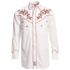 画像1: パンハンドルスリム ウエスタン 刺繍 シャツ（ホワイト・レッド/長袖）大きいサイズ L（身幅約61cm）/Panhandle Slim Long Sleeve Western Shirt(White/Red) (1)