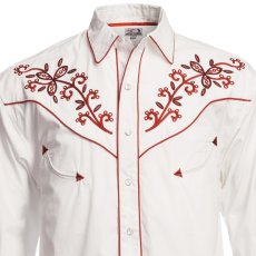画像2: パンハンドルスリム ウエスタン 刺繍 シャツ（ホワイト・レッド/長袖）大きいサイズ L（身幅約61cm）/Panhandle Slim Long Sleeve Western Shirt(White/Red) (2)