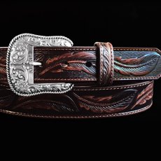 画像2: アリアット リーフ&フラワー・スクロール ウエスタン レザーベルト（ブラウン）/Ariat Embossed Leaf Design Western Leather Belt(Brown) (2)