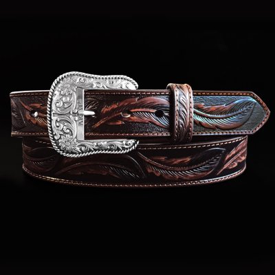 画像2: アリアット リーフ&フラワー・スクロール ウエスタン レザーベルト（ブラウン）/Ariat Embossed Leaf Design Western Leather Belt(Brown)