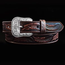 画像1: アリアット リーフ&フラワー・スクロール ウエスタン レザーベルト（ブラウン）/Ariat Embossed Leaf Design Western Leather Belt(Brown) (1)