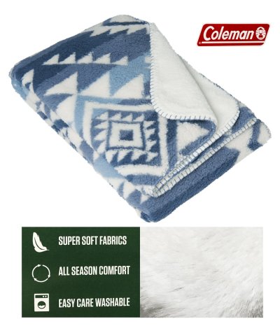画像3: コールマン インドア&アウトドア スーパーソフト リバーシブル アズテック スロー ブランケット（ブルーアズテック）/Coleman Indoor Outdoor Reversible Throw Blanket(Blue Aztec)