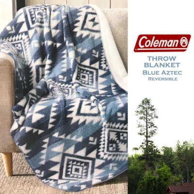 画像1: コールマン インドア&アウトドア スーパーソフト リバーシブル アズテック スロー ブランケット（ブルーアズテック）/Coleman Indoor Outdoor Reversible Throw Blanket(Blue Aztec)