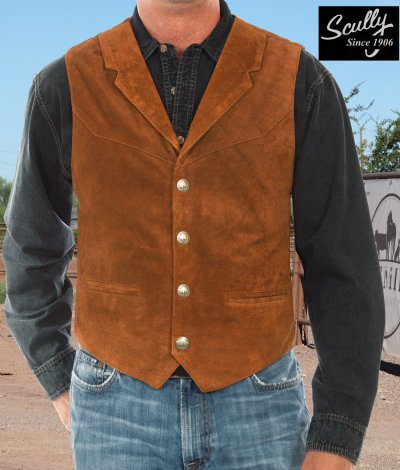 画像2: スカリー バッファロースナップ フロント&バックヨーク ウエスタン レザー ベスト（ブラウン）/Scully Snap Front Western Leather Vest(Brown)