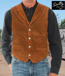 画像2: スカリー バッファロースナップ フロント&バックヨーク ウエスタン レザー ベスト（ブラウン）/Scully Snap Front Western Leather Vest(Brown) (2)