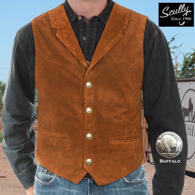 画像1: スカリー バッファロースナップ フロント&バックヨーク ウエスタン レザー ベスト（ブラウン）/Scully Snap Front Western Leather Vest(Brown)