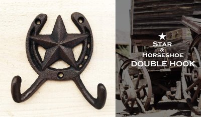 画像1: ウエスタン アイアン ダブルフック テキサススター&蹄鉄/Iron Horseshoe/Star Double Hook