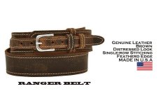 画像2: アメリカ製 レザー レンジャー ベルト（ディストレストブラウン）/1 1/2" Leather Ranger Belt(Distressed Brown) (2)