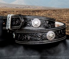 画像4: ノコナ ウエスタンスターコンチョ フローラル レザーベルト（ブラウン）/Nocona Western Belt(Brown) (4)