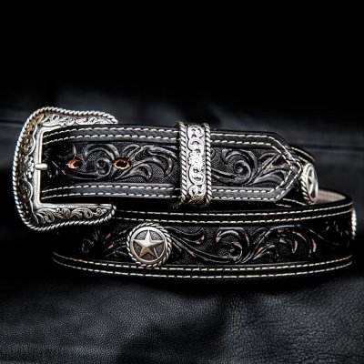 画像2: ノコナ ウエスタンスターコンチョ フローラル レザーベルト（ブラック）/Nocona Western Belt(Black)