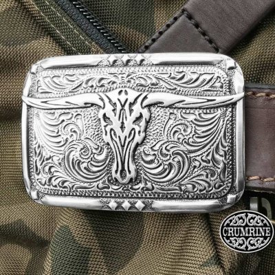 画像1: クラムライン ロングホーン スカル ウエスタン ベルト バックル /Crumrine Belt Buckle Longhorn Skull