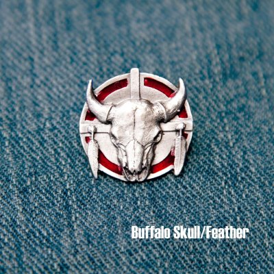 画像1: バッファロー スカル フェザー ウエスタン ピンバッジ ピンズ/Pin Buffalo Skull Feather