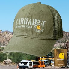 画像1: カーハート ウオッシュ コットン メッシュバック キャップ（オリーブ）/Carhartt Mesh Back Cap(Olive) (1)