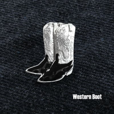 画像1: ウエスタン ハットピン ピンバッジ ウエスタン ブーツ（シルバー・ブラック）/Pin Western Boot