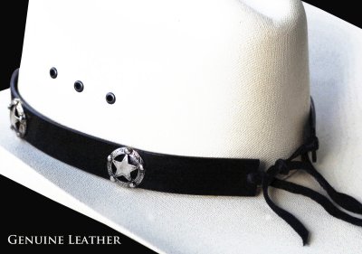 画像2: スターコンチョ レザー ハット バンド（ブラック）/Leather Hat Band(Star Concho Black)