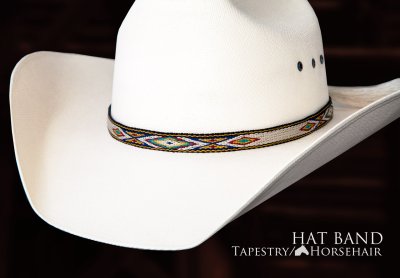 画像1: ホースヘアー タペストリー ウエスタン ハット バンド（ナチュラル・ターコイズ・レッド）/Genuine Horse Hair Tapestry Hat Band