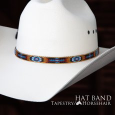 画像1: ホースヘアー タペストリー ウエスタン ハット バンド（ブラック・オレンジ・ターコイズ）/Genuine Horse Hair Tapestry Hat Band (1)