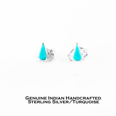 画像1: ズニ ターコイズ&スターリングシルバー ハンドメイド ピアス/Zuni Handmade Sterling Silver Turquoise Earrings