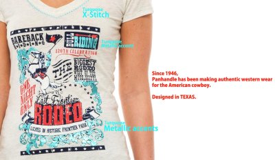 画像1: パンハンドルスリム ターコイズXステッチ メタリックアクセント レディース ウエスタン Tシャツ ロデオ（半袖）/Panhandle Women's Western T-shirt(Rodeo)