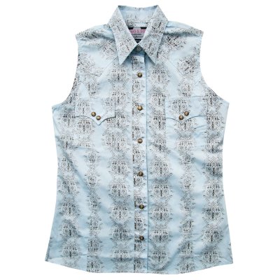 画像1: パンハンドルスリム  ウエスタンシャツ ノースリーブ ブルー・ブラウン M（身幅49cm）/Panhandle Slim Brooks&Dunn Western Shirt(Sleeveless/Women's)