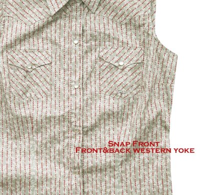 画像2: 上品なストライプのノースリーブシャツ（セージグリーン・ホワイト・レッド）/Roper Western Shirt Sage Green White Red (Sleeveless/Women's) 