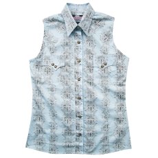 画像1: パンハンドルスリム  ウエスタンシャツ ノースリーブ ブルー・ブラウン M（身幅49cm）/Panhandle Slim Brooks&Dunn Western Shirt(Sleeveless/Women's) (1)