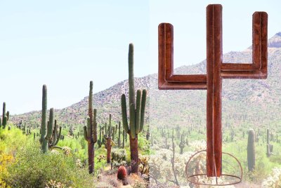 画像2: サウスウエスト サグアロ カクタス サボテン ガーデン ラージ メタルアート オブジェ（ラスト）/ Southwest Rusted Metal Saguaro Cactus Yard Art