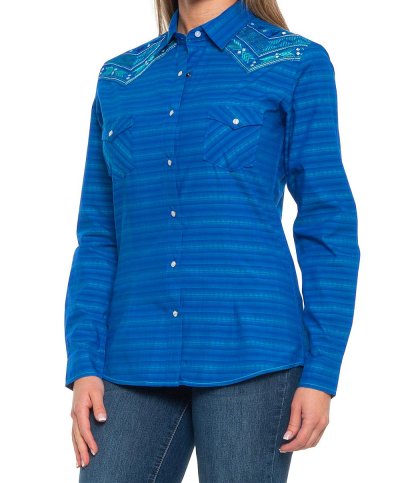画像2: パンハンドルスリム 刺繍入り ウエスタンシャツ ブルー（レディース・長袖）/Panhandle Rough Stock Western Shirt Indigo(Women's)