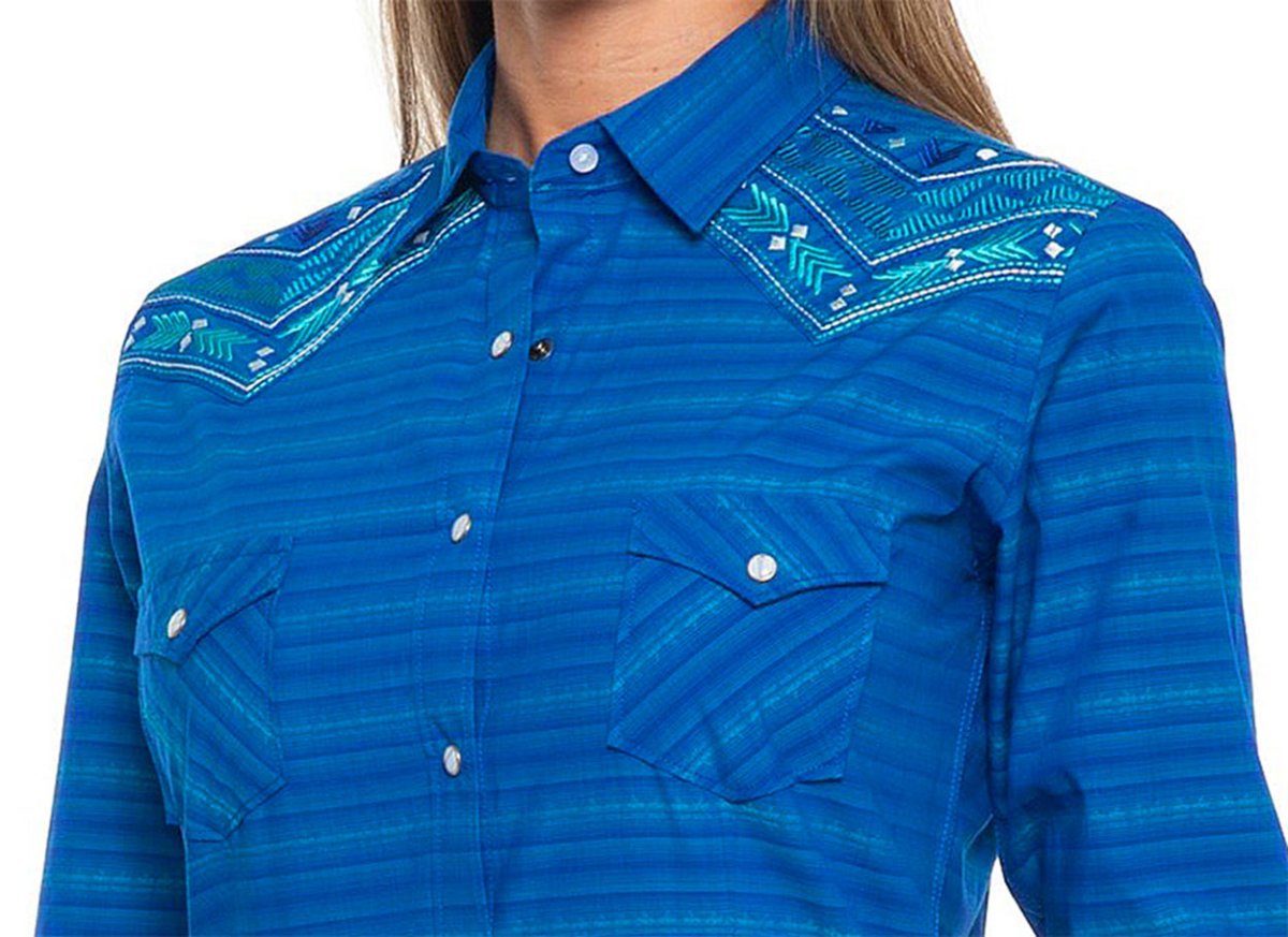 画像2: パンハンドルスリム 刺繍入り ウエスタンシャツ ブルー(レディース・長袖)/Panhandle Rough Stock Western Shirt Indigo(Women's) (2)
