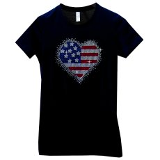 画像1: カウガール アメリカンハート ラインストーン ウエスタン Tシャツ ブラック（半袖）/Women's Western T-shirt (1)
