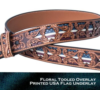 画像2: アメリカンフラッグ フローラル ツールド オーバーレイ ウエスタン レザー ベルト（ブラウン）/ Genuine Leather Belt(Tan)